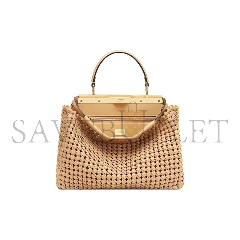 FENDI PEEKABOO BAG WOVEN NAPPA LEATHER REGULAR BROWN 8BN290ABHYF1BA4 (33*26*12cm)